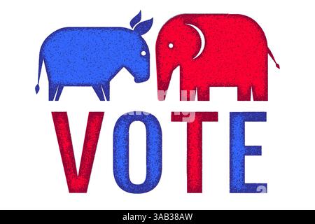 Vector vintage banner for 2024 presidential election in USA. Vector illustration of elephant and donkey. Vote Stock Vector