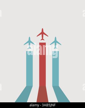 Colorful airplanes on white background. Vector illustration Stock Vector
