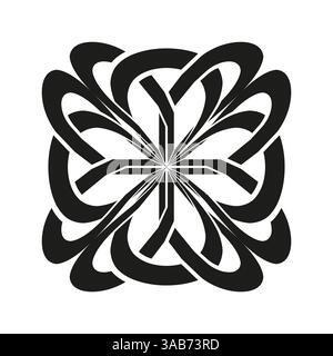 Round celtic knot. Swirling loop emblem. Vector cultural icon. Black white tones. Stock Vector