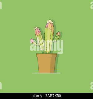 Cactus in a pot isolated on green background. Vector illustration Stock Vector