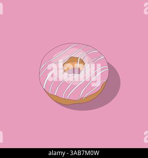 Delicious sweet donut with pink glazed. Vector illustration Stock Vector