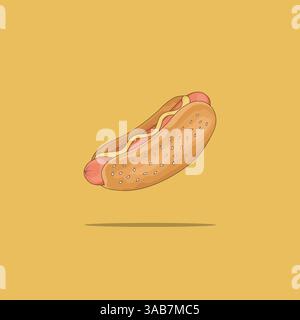 Hot dog with mustard isolated on yellow background. Vector illustration Stock Vector