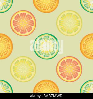 Pattern with fresh citrus slices. Orange, lemon, lime, grapefruit slices. Creative concept. Vector illustration Stock Vector