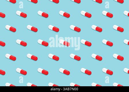 Pharmaceutical medicine pills. Capsule pattern isolated on blue background. Medicine creative concept. Vector illustration Stock Vector
