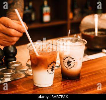 Friends, beers and delicious food, the best plan! Stock Photo
