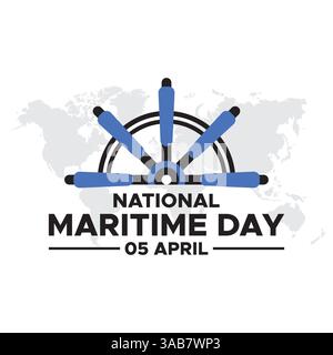 National Maritime Day Vector Template Design. National maritime day. Vector illustration of ship steering and anchor. Suitable for templates, banners, Stock Vector