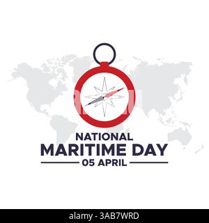 National Maritime Day Vector Template Design. National maritime day. Vector illustration of ship steering and anchor. Suitable for templates, banners, Stock Vector