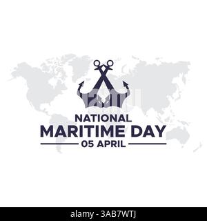 National Maritime Day Vector Template Design. National maritime day. Vector illustration of ship steering and anchor. Suitable for templates, banners, Stock Vector