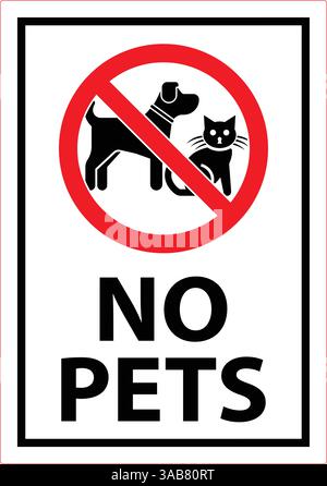 Prohibition Sign for Pets with Icon of Dog and Cat in Red Circle and Strikethrough on White Background Stock Vector