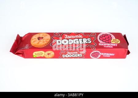 Jammie Dodgers Raspberry Flavour Biscuit – Wales, UK – 30 March 2025 Stock Photo
