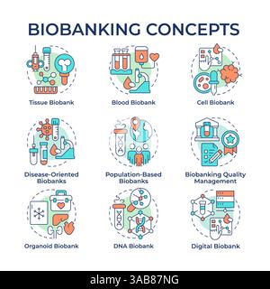 Biobanking multi color concept icons Stock Vector