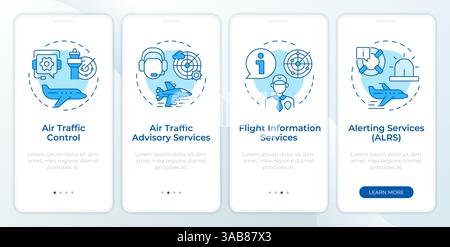 Flight services blue onboarding mobile app screen Stock Vector