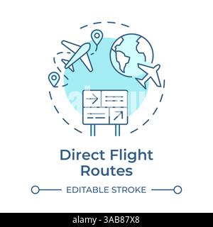 Direct flight routes soft blue concept icon Stock Vector