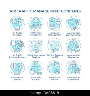 Air traffic management soft blue concept icons Stock Vector