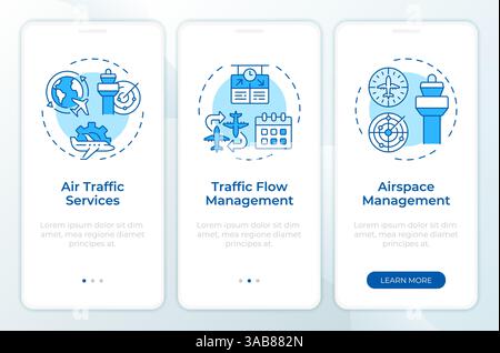 Aviation traffic management blue onboarding mobile app screen Stock Vector