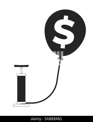 Inflation concept with dollar balloon and pump 2D line object Stock Vector