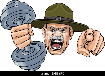 Drill Instructor Sergeant Weight Lifting Gym Man Stock Vector