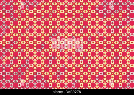 This image showcases a floral pattern featuring yellow flowers on a red background. The symmetrical design creates a lively and eye catching visual, p Stock Photo