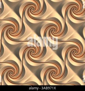 A high-quality image of a seamless pattern featuring 3D geometric designs that mimic the flowing motion of sun waves, rendered in soft golden tones fo Stock Photo
