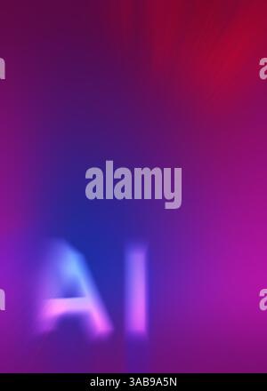 This eye-catching background features a vibrant gradient from blue, purple to red with a glowing AI motif, symbolizing the dynamic world of artificial Stock Photo
