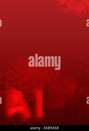 A striking digitized background in vibrant red, featuring abstract artificial intelligence motifs Stock Photo