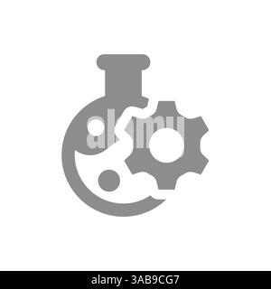 Bioengineering, scientific research vector icon. Test tube and gear, chemistry experiment symbol. Stock Vector