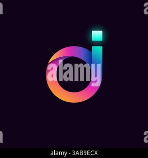 Rounded curved logo of artificial intelligence AI, in the form of initial lowercase letter a, with colorful gradient isolated on dark background. Vect Stock Vector