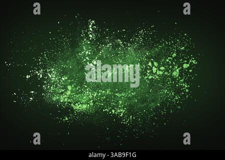 A vibrant image showcasing a dynamic explosion of green colored dust over a dark, moody background. Stock Photo
