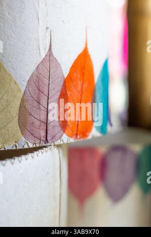 Artisan handmade paper with real colored leaves on display at a paper craft shop in Kalibo, Aklan, Philippines Stock Photo