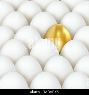 3d vector golden and white eggs. Eggs concept. Golden Egg Among White Eggs Stock Vector