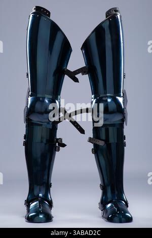Shiny Steel Medieval Leg Armor. Full leg protection with straps and ...