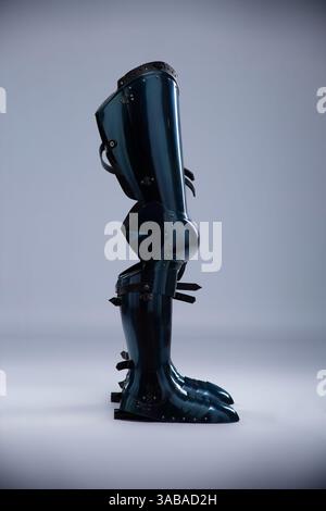 Shiny Steel Medieval Leg Armor. Full leg protection with straps and ...