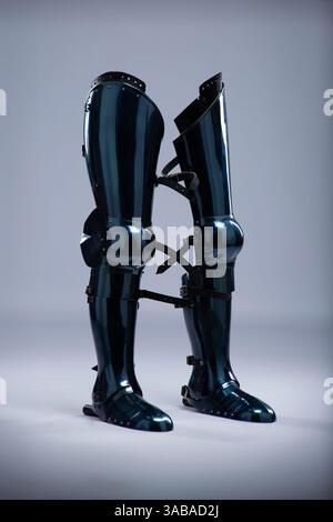 Shiny Steel Medieval Leg Armor. Full leg protection with straps and ...