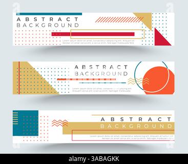 Abstract retro horizontal vector banners with multicolored simple geometric shapes. Triangles, circles, lines Stock Vector