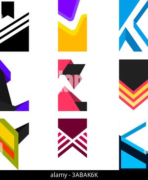 This image showcases a vibrant collection of modern flyer templates featuring bold geometric shapes, dynamic color contrasts, and clean layouts arrang Stock Vector