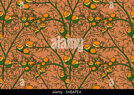Botanical floral seamless pattern with chamomile flowers vector illustration. Repeating daisy plants in brown background. Graphic design for Fashion C Stock Vector