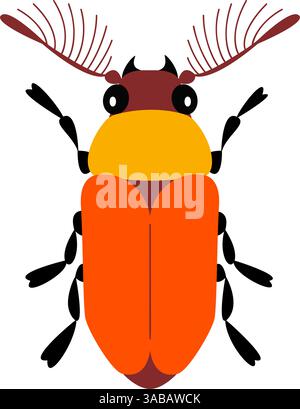 Stag beetle. Stylized bug with symmetrical design and vibrant colors. Hand drawn Minimalist design, clean lines modern flat illustration style. For nature themed designs or childrens illustrations Stock Vector