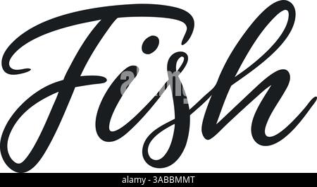 Fish handwritten script text in black calligraphy on white background. Stock Vector
