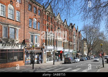 Hampstead High Street, London, UK. Shows shops, bars and restaurants in one of the most affluent areas of London. Stock Photo