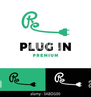 initial letter r plug in icon vector logo template illustration design Stock Vector