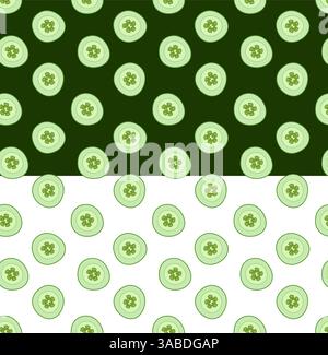 Cute ?ucumber slice seamless pattern on transparent background. Vector flat illustration for package, kitchen design, fabric and textile. Eat green Stock Vector