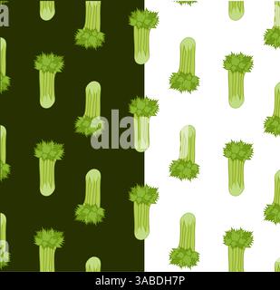 Vector seamless pattern with celery on transparent background. Flat Bright tasty vegetables. Illustration used for magazine, kitchen textile, greeting Stock Vector