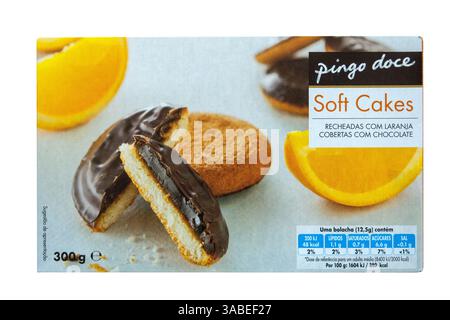 Pingo Doce Own Label Portuguese Soft Cakes Orange Biscuits, Version Of British Jaffa Cakes, Retail Box Package Portugal Food, Stock Photo Stock Photo