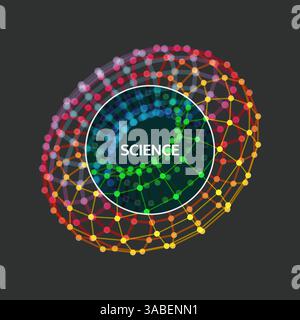 Torus. Object with lines and dots. Molecular grid. Technology style with particle. Vector illustration. Futuristic connection structure for chemistry Stock Vector