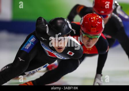 March 16, 2018 - Montreal, Canada - KAZUKI  of Japan during qualifying for the ISU World Short Track Speed Skating Championships, held at the Maurice Richard Arena. (Credit Image: © Patrice Lapointe via ZUMA Wire) Stock Photo