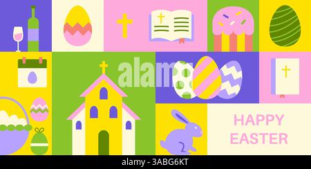 Happy Easter Banner Geometrical Stock Vector