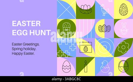 Easter Egg Banner Line Geometrical Stock Vector
