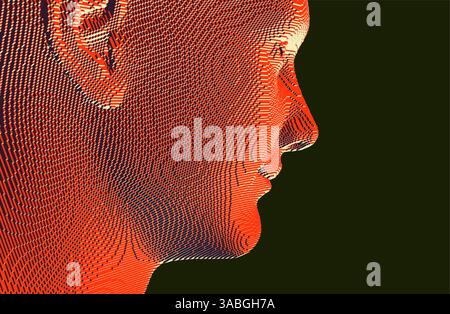 Portrait of smiling man. Abstract digital human head constructing from cubes. Technology and robotics concept. Voxel art. 3D vector illustration for p Stock Vector