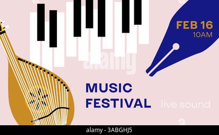 Banner Bandura Piano Music Festival Stock Vector