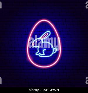 Egg Bunny Happy Easter Neon Label Stock Vector